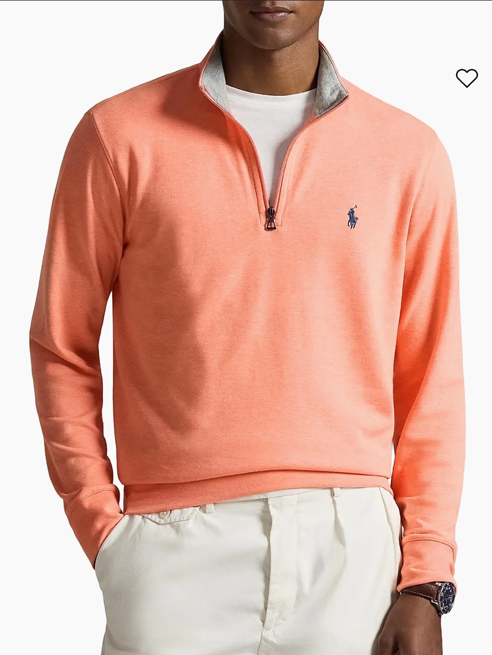 POLO RALPH LAUREN Men’s Luxury Knit Mock 1/4 Zip Soft Orange Pullover Sweatshirt